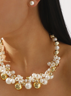 跨境创意精致华丽宴会仿珍珠短款