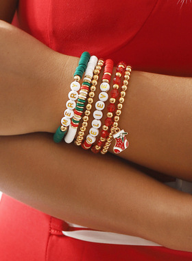 跨境圣诞节日字母撞色软陶串珠手
