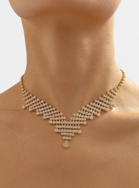 欧美跨境饰品创意时尚水钻V型项