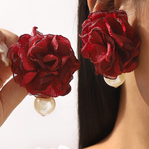 复古港风气质欧根纱烧边布艺山茶