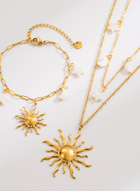 希腊图腾太阳项链手链女高级感设计时尚锁骨链小众轻奢钛钢饰品