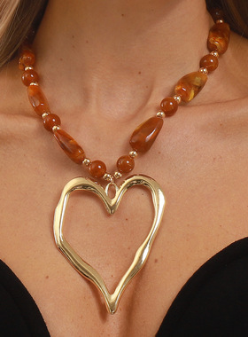 跨境甜酷个性夸张大爱心吊坠项链