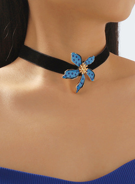 跨境夏日多色花朵波点项链复古风