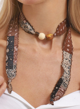 复古花纹串珠丝巾项链民族风旅游