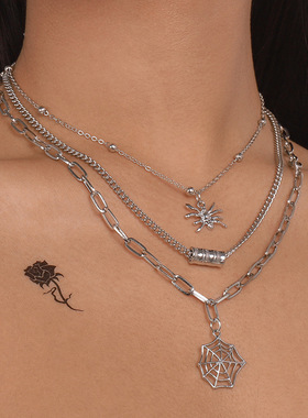 N9184欧美万圣项链蜘蛛网多层简