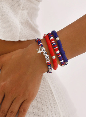 跨境美国独立日撞色软陶手工手串欧美个性民族风海星字母高端手链