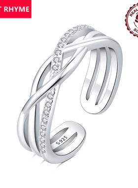 跨境专供S925纯银交叉编织开口戒