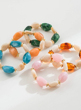 跨境简约风几何彩色树脂串珠手链