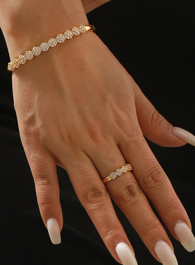 时尚优雅蛇形铜镶锆石戒指手镯套