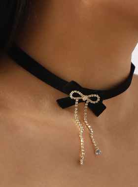 新款复古纯欲风丝绒蝴蝶结choker
