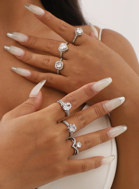 跨境ins风银色锆石戒指女女 轻奢小众开口设计解压可旋转戒指女