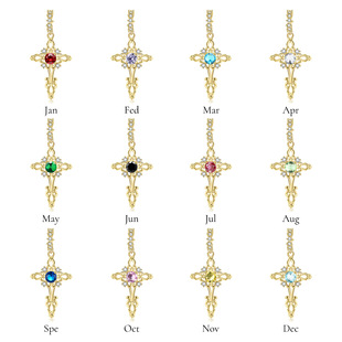 十二月生辰石花纹十字架吊坠925纯银电镀14k手链配件一件
