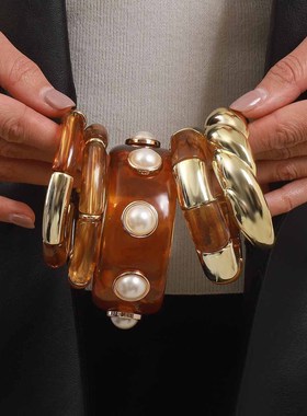 跨境新款秋冬琥珀色晕染树脂手镯