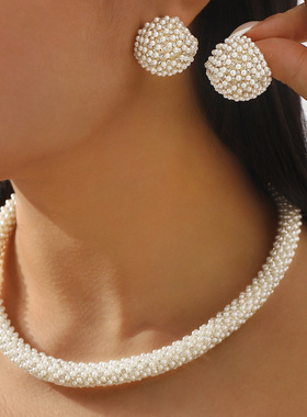 跨境法式气质优雅珍珠耳环项链时