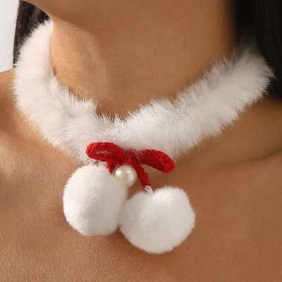 秋冬季白色雪球毛绒choker项链女