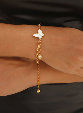 欧美设计感新款钛钢百搭奢华高端手链 时尚通勤简约蝴蝶金色手饰