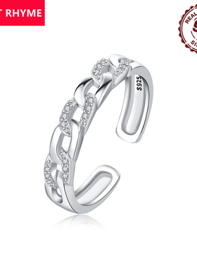 跨境直供S925纯银链型镶石开口戒