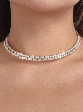 欧美跨境项链港风爪链排钻几何优