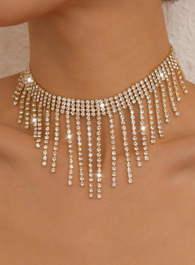 N9883欧美时尚流苏满钻项链法式