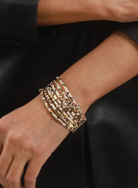 跨境新品豹纹多层细条皮革手环秋