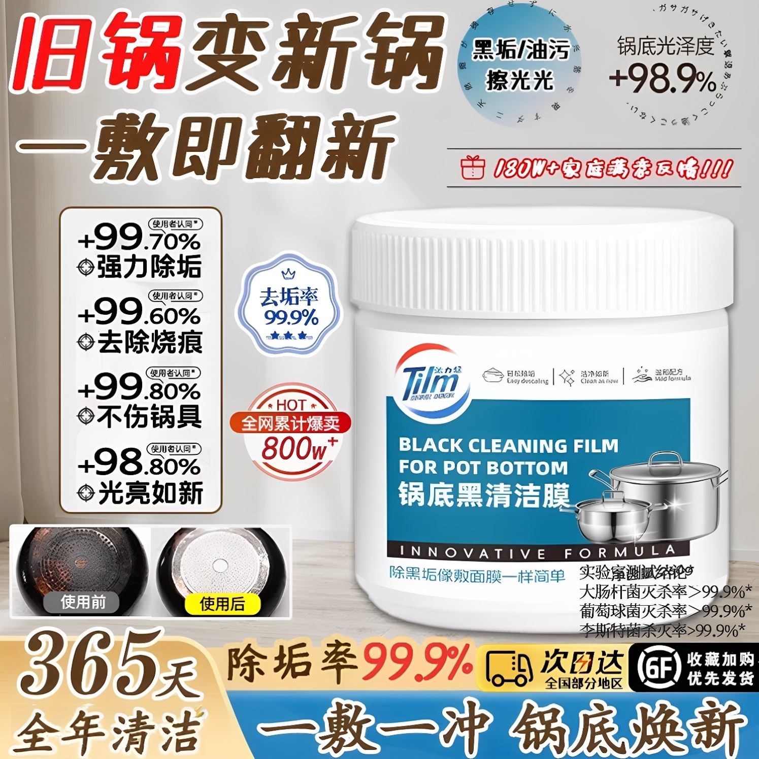 锅底清洁贴膜黑垢清洁剂不锈钢洗锅底神器强力除黑剂重油污去黑焦