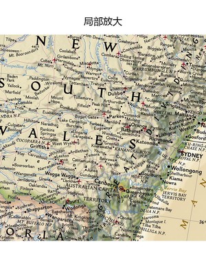 澳大利亚Australia地图英文版 留学旅游行社区域划分贴图装饰画
