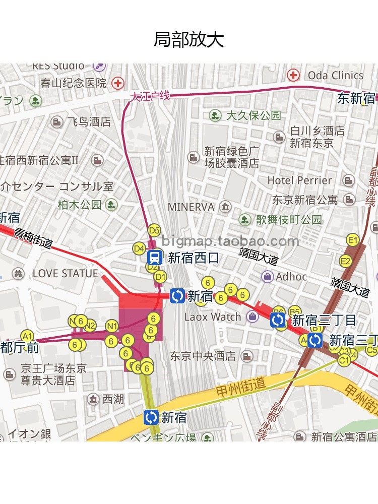 东京都新宿区shinjuku-ku地图 留学旅游行社区域划分书房贴图