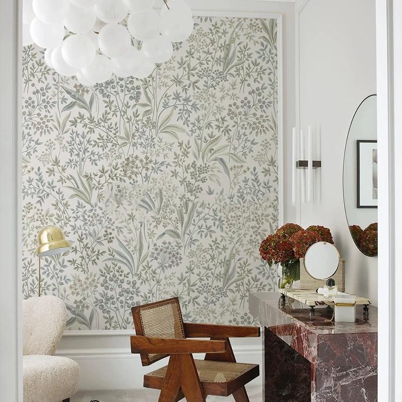 定制无缝墙布法式奶油碎花壁纸客厅卧室墙纸沙发清新小花壁布