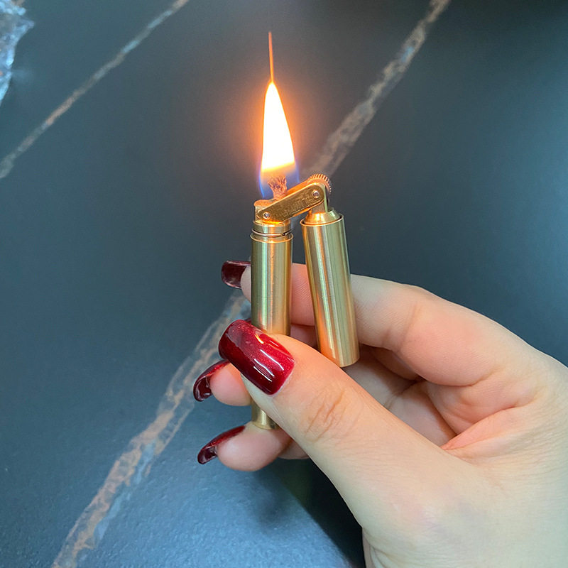 覆古煤油打火机黄铜创意细一根盘龙双截棍子迷你个性香烟型小巧男