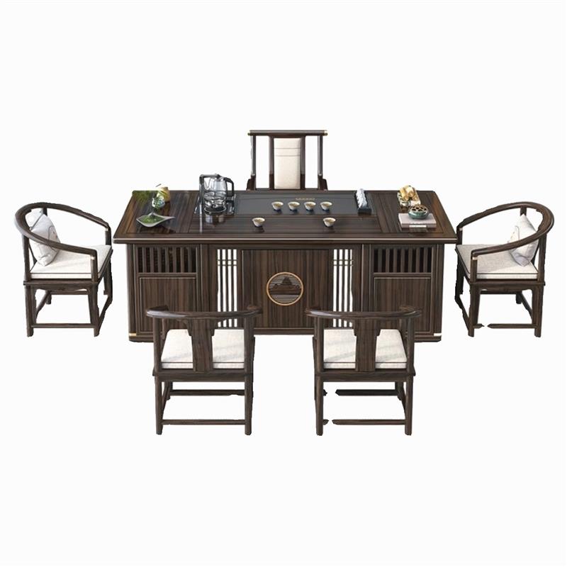 新中式乌金木实木茶桌椅组合烧水茶几客厅办公室小户型家用泡茶台