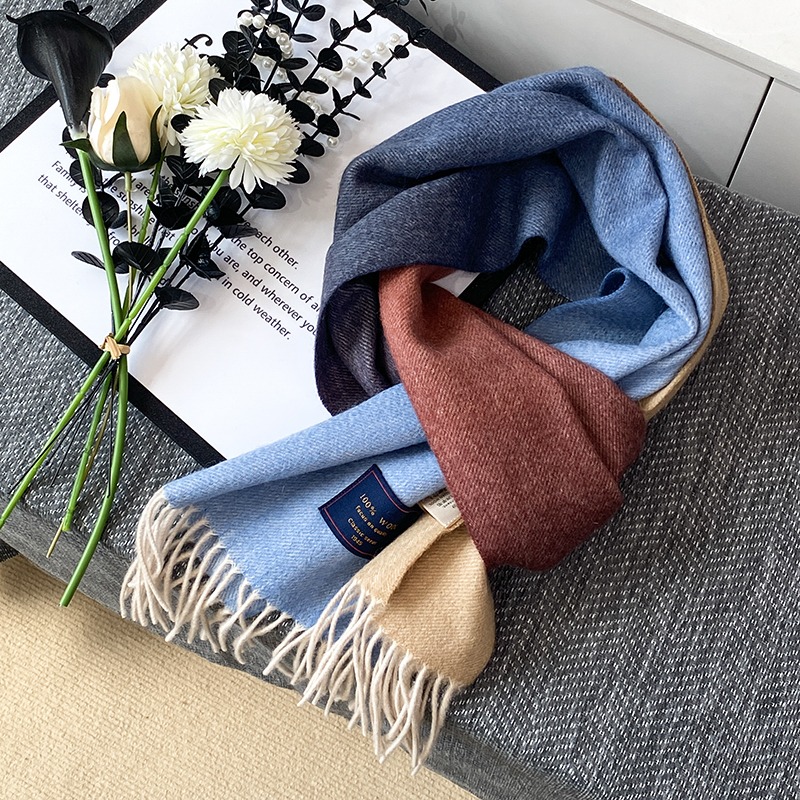 澳洲100%纯羊毛围巾女秋冬款彩色渐变保暖加厚wool围脖送朋友礼物