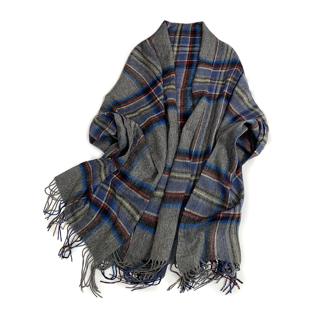 苏格兰灰蓝格子100%羊毛披肩女秋冬男女经典款高级感斗篷围巾两用