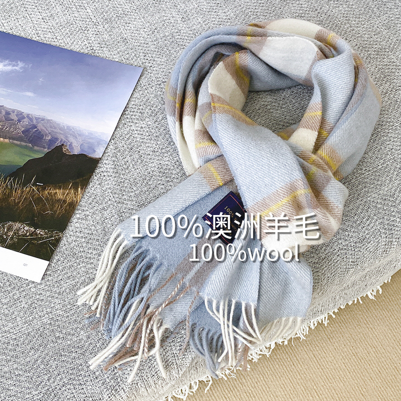 冬季新款100%澳洲羊毛围巾女格纹提花保暖加厚粉色围脖送朋友礼物 冬季新款100%澳洲羊毛围巾女格纹提花保暖加厚粉色围脖送朋友礼物