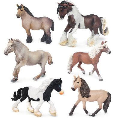 跨境仿真儿童认知骏马模型吉普赛马延克马阿登马奶油重挽公马摆件