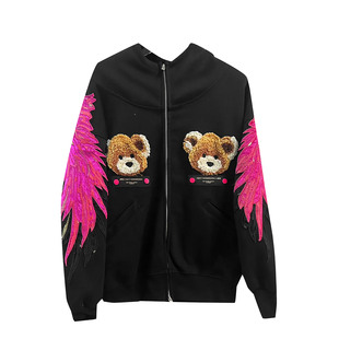 JT103070772B 外套 毛绒小熊翅膀连帽卫衣 宽松情侣拉链开衫