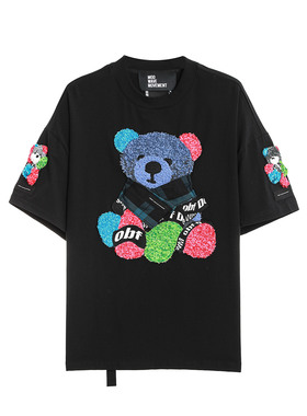 彩色小熊装饰 obf 短袖 T 恤街头风男女同款春夏上衣 MW092021024