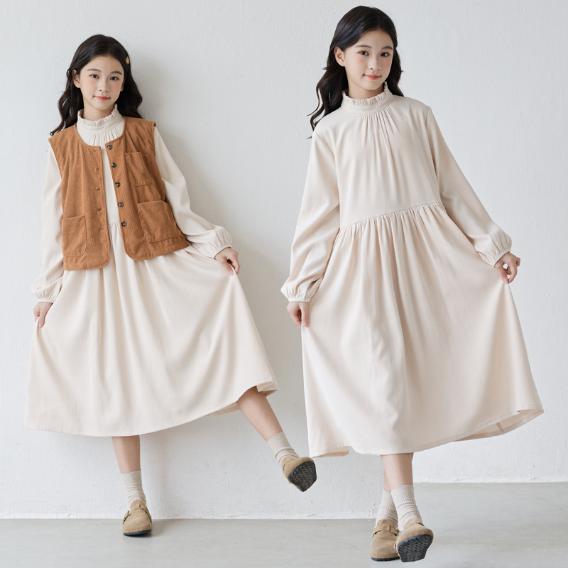 洋气法式马甲连衣裙女童秋冬季穿搭新款超好看的文艺风长裙两件套