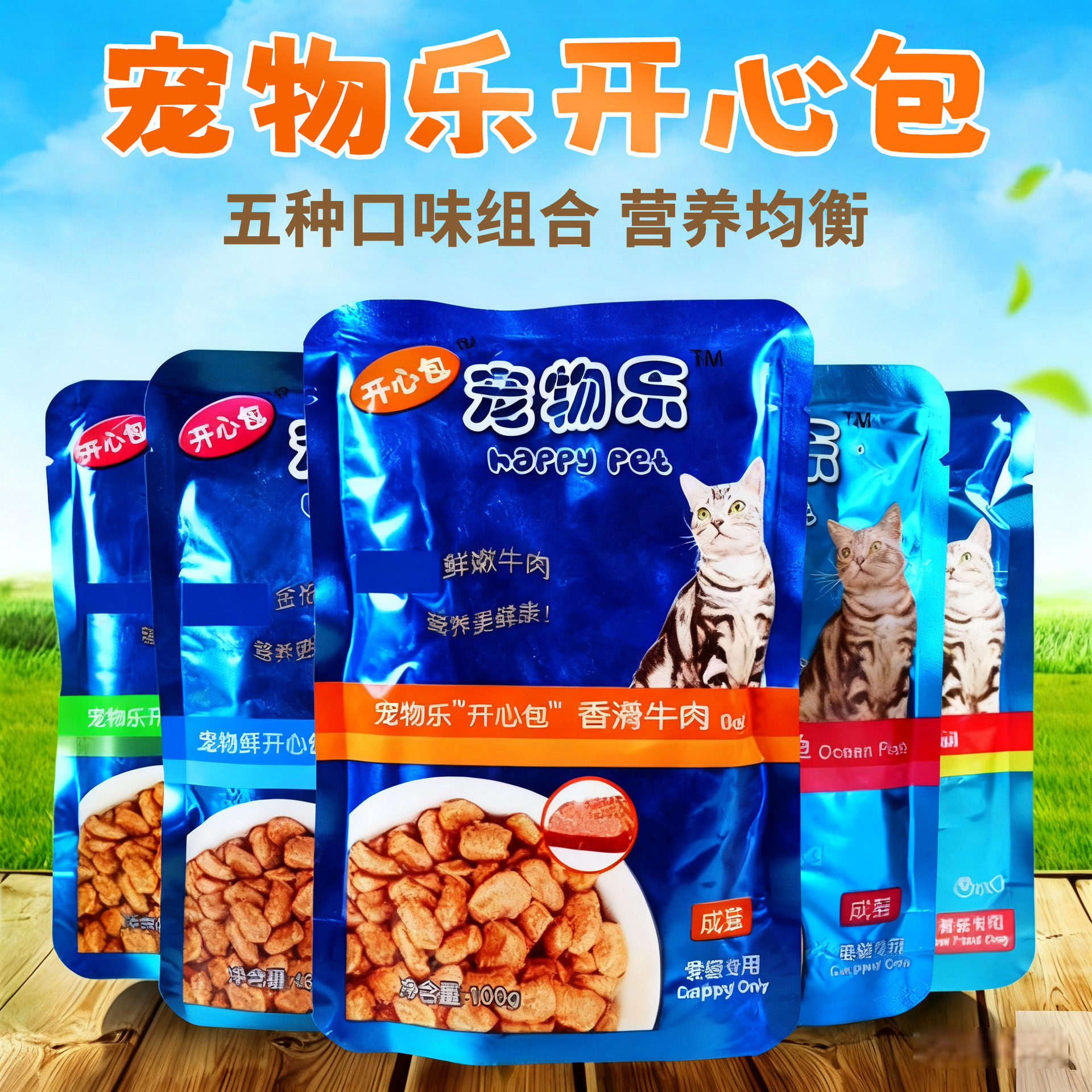 宠物乐开心包宠物牛肉味鱼味鸡肉味湿粮100g营养猫咪罐头猫湿粮