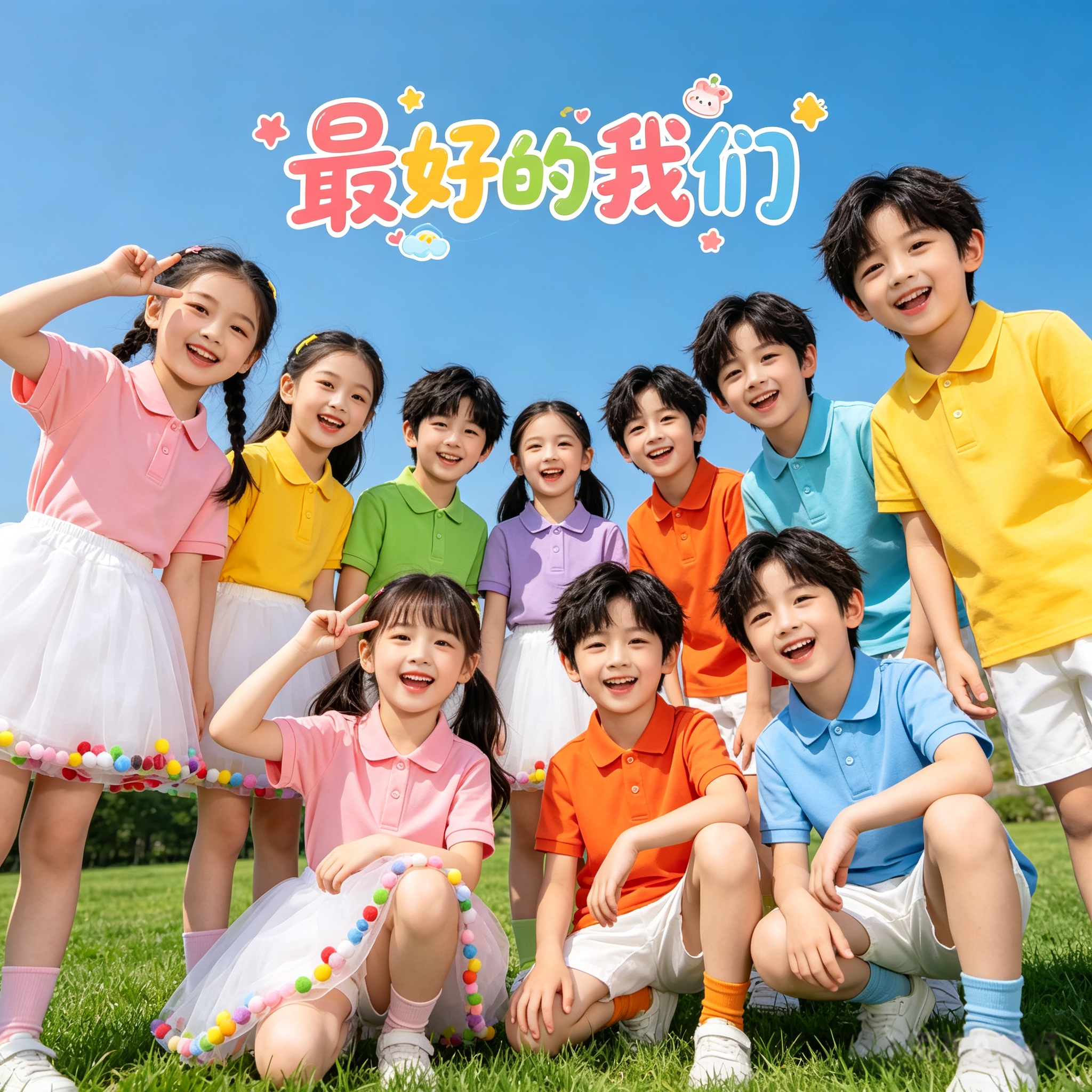 儿童彩色polo衫糖果色幼儿园小学生运动会毕业班合唱活动演出服装