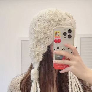 雪花水母帽手工diy钩针编织材料包雪花纱混羊毛秋冬季送朋友