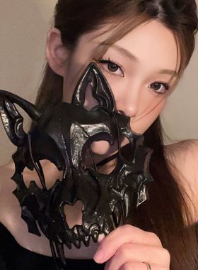 cosplay二次元半脸面罩猛虎夜叉天狗人狼人面具派对演出装扮道具