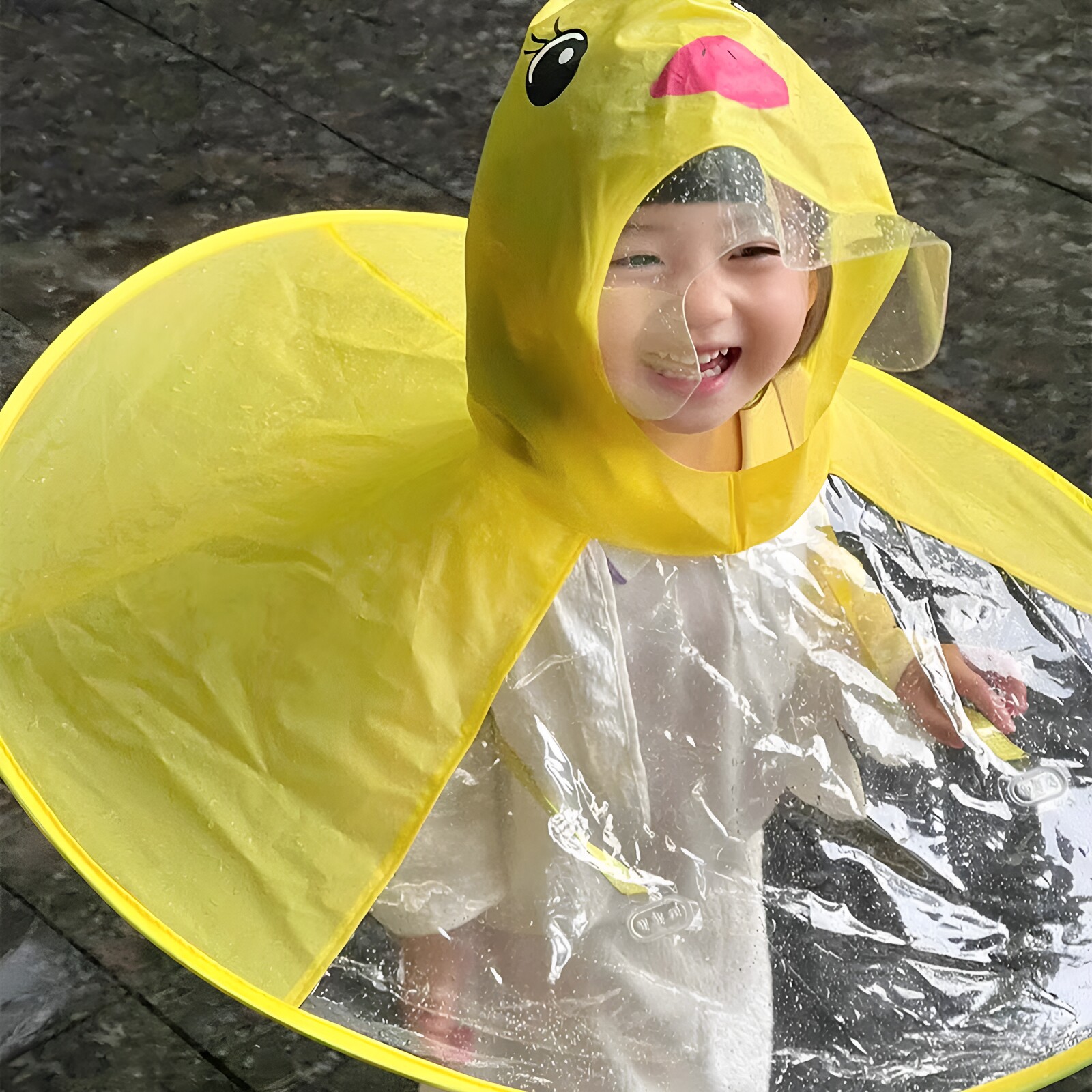 小黄鸭头戴式雨衣宝宝防雨防水雨帽儿童飞碟雨衣小黄鸭斗篷式可爱