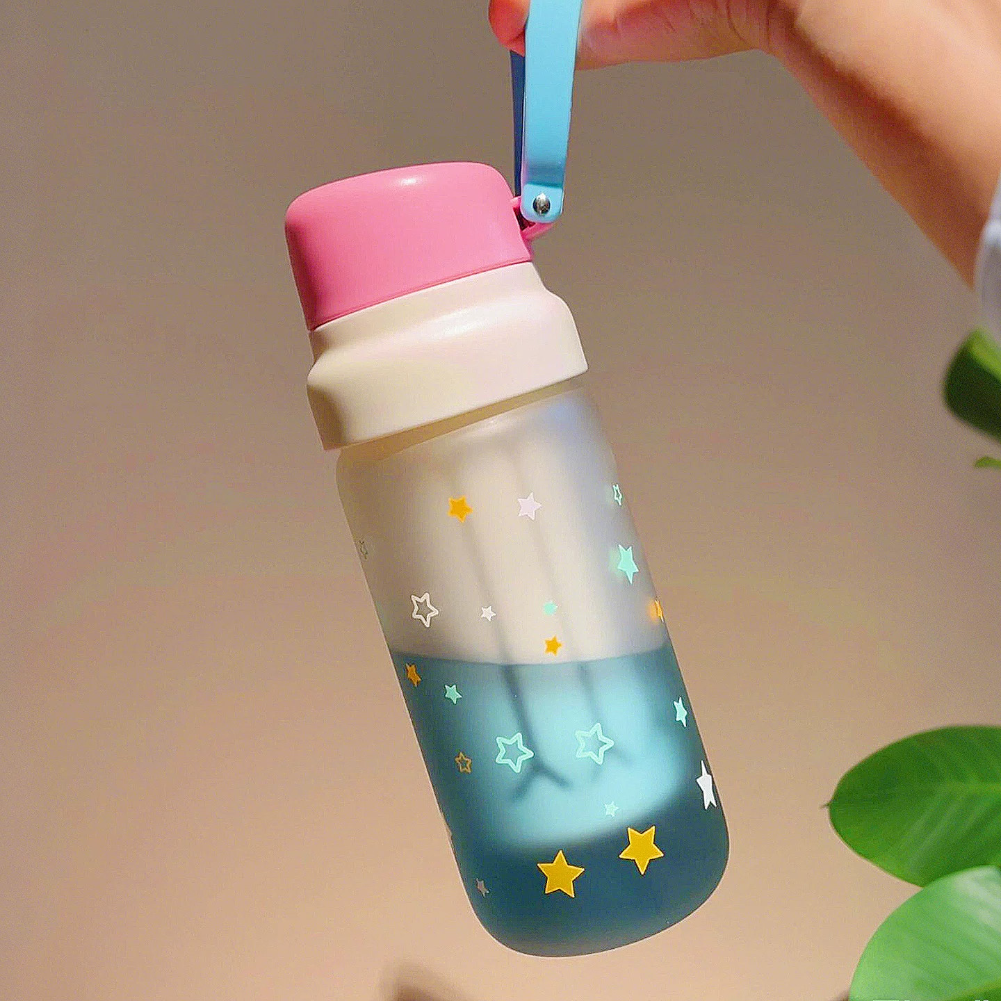 可爱星星渐变透明塑料随手杯卡通