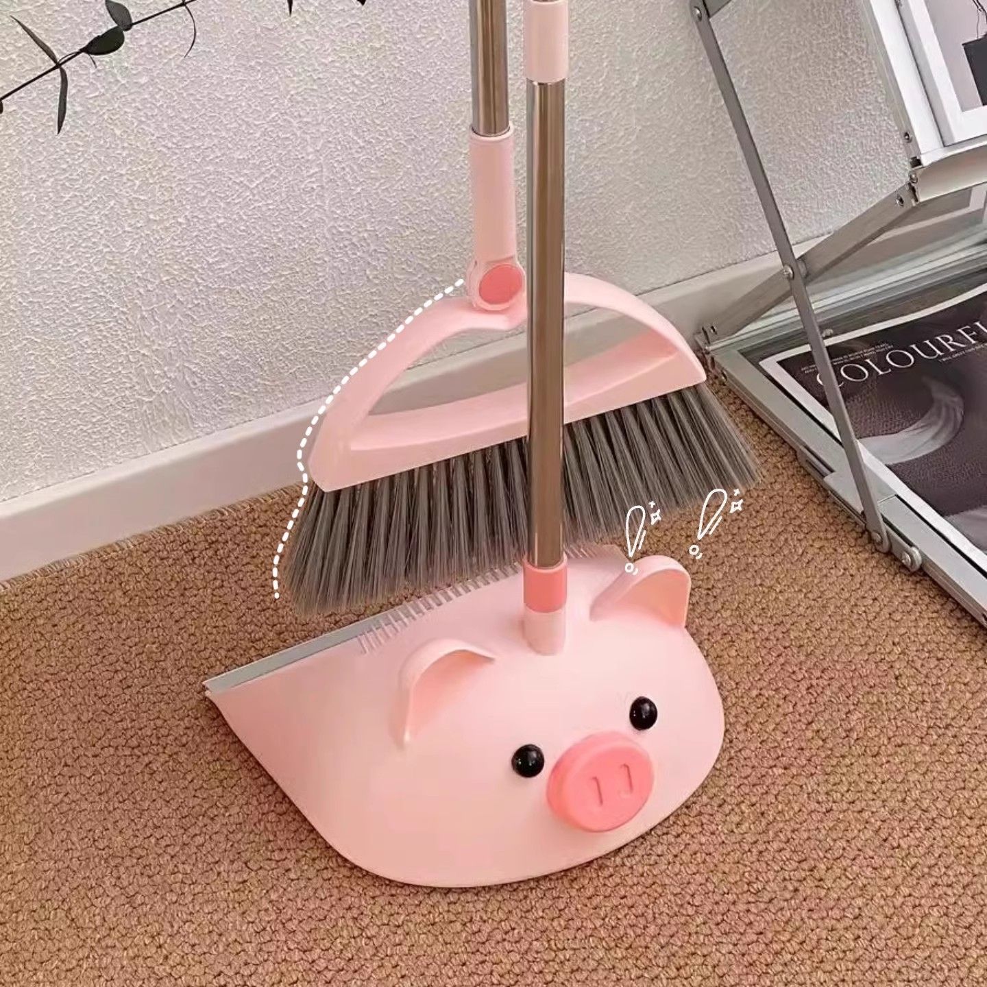 卡通小猪软毛扫把簸箕套装高颜值