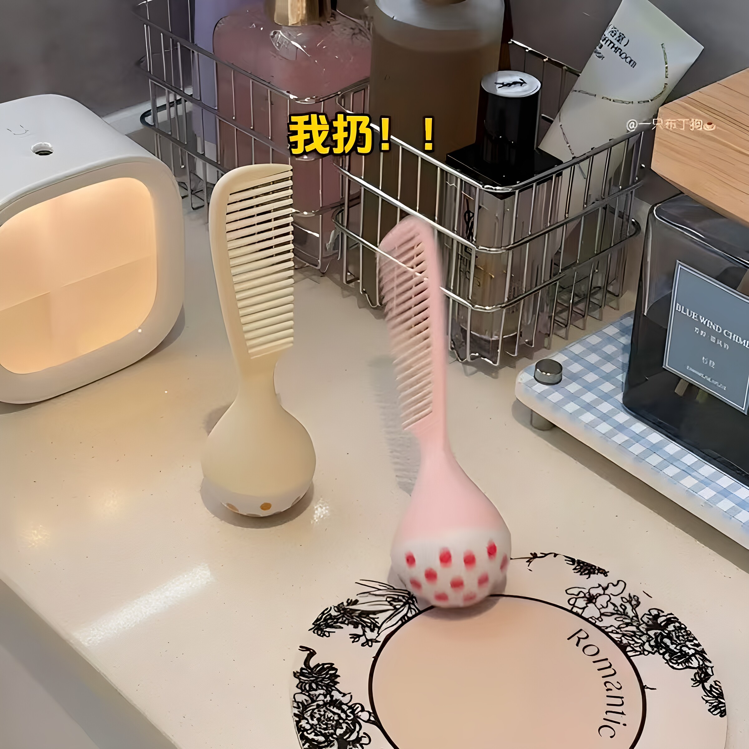 不倒翁梳子家用奶油风干湿两用头皮护理梳子高颜值防静电马尾梳