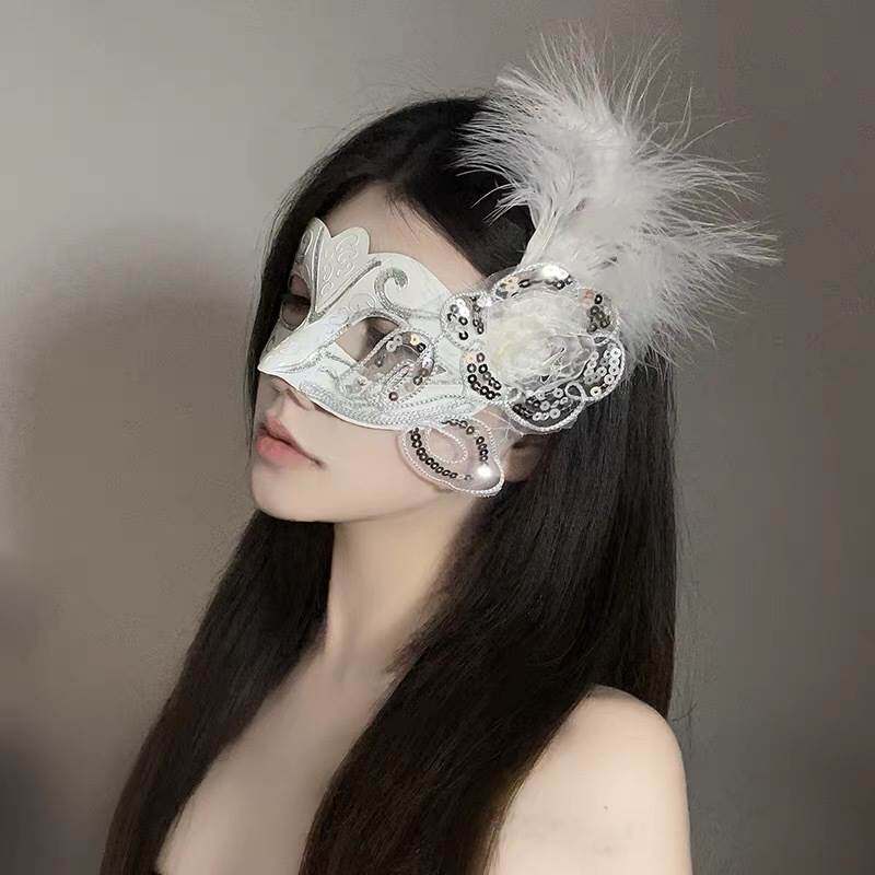 蕾丝羽毛半脸古风舞会面具