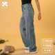 小个子高腰阔腿裤 IFL汉麻牛仔裤 复古蓝色宽松拖地直筒裤 时尚 夏季