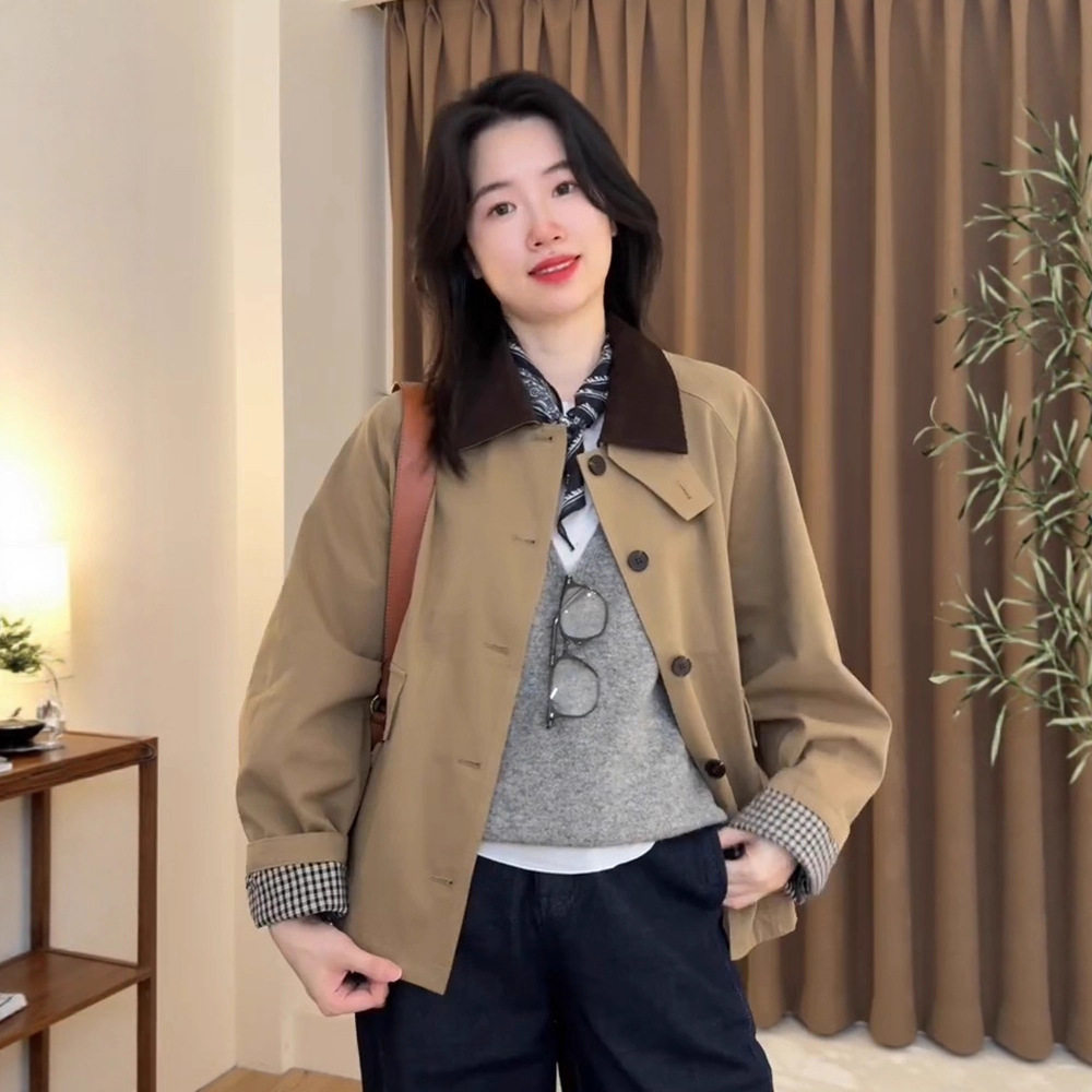 时尚短款风衣外套女秋冬