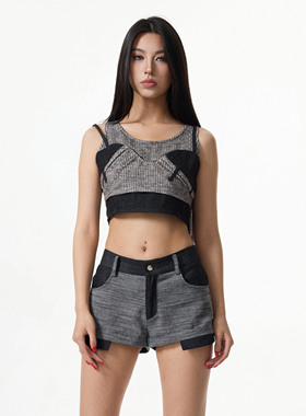 Linyi Li张靓颖同款辣妹吊带背心女带胸垫叠穿针织上衣设计感小众