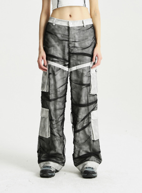 Linyi Li左航同款独特超好看灰色宽松直筒工装裤冬牛仔裤男女同款